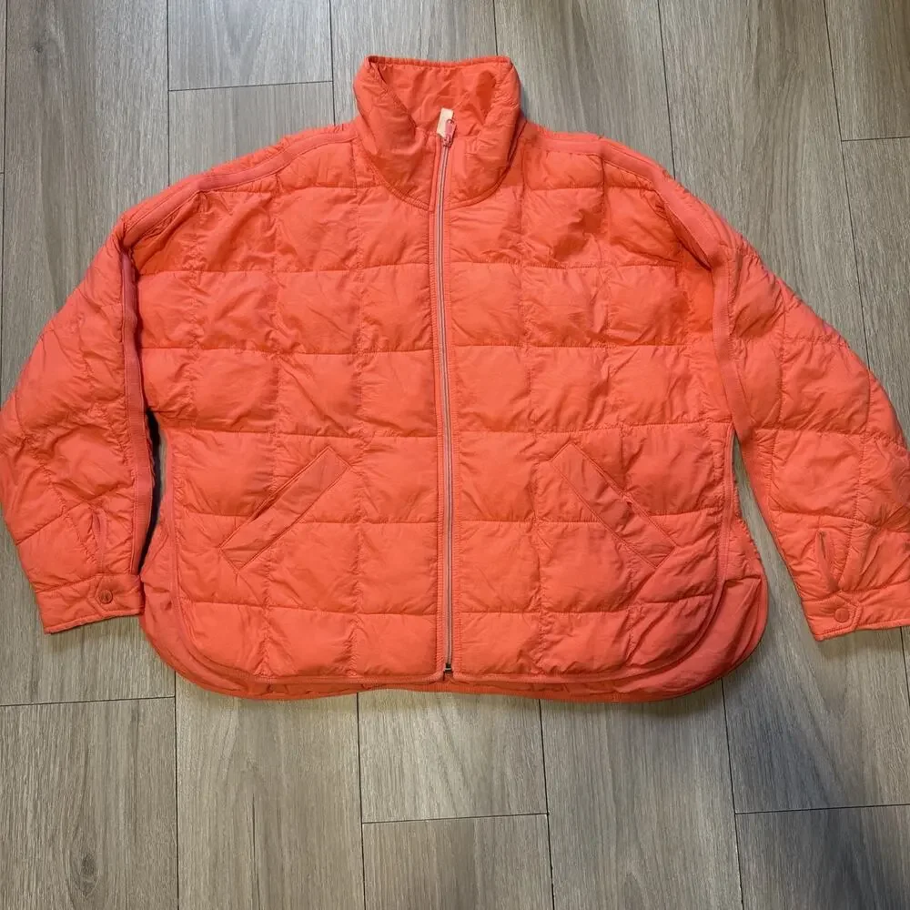 Free People Movement Pippa Packable Puffer Jacket Neon Coral Mango SZ Medium - Picture 3 of 15